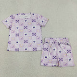 GSSO3647 Flower Bows Grape Girls Shorts Outfits