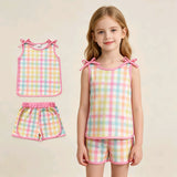 GSSO3659 Colorful Plaid Bows Girls Shorts Set