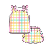 Preorder Samples GSSO3659 Colorful Plaid Bows Girls Shorts Set