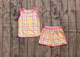Preorder Samples GSSO3659 Colorful Plaid Bows Girls Shorts Set