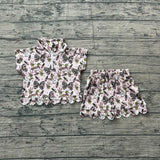 Preorder Samples GSSO3669 Mallard Ducks Call Me Camo Bows Pink Zipper Scallop Edge Girls Shorts Set