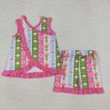 GSSO3676 Flower Pink Ruffles Girls Shorts Outfits