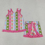 GSSO3676 Flower Pink Ruffles Girls Shorts Outfits