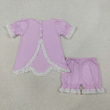 GSSO3681 Solid Color Purple Lace Ruffles Girls Bloomer Set