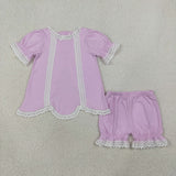 GSSO3681 Solid Color Purple Lace Ruffles Girls Bloomer Set