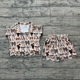 Preorder Samples GSSO3696 Bows Star Zipper Scallop Edge Girls Shorts Set