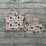 Preorder Samples GSSO3696 Bows Star Zipper Scallop Edge Girls Shorts Set
