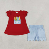 GSSO3727 Embroidery Back To School Crayon Red Girls Shorts Set
