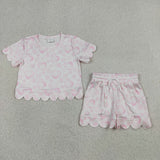 GSSO3729 Shell Flower Pink Scallop Edge Girls Shorts Set