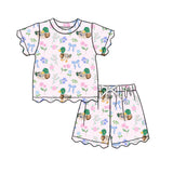 Preorder Samples GSSO3737 Mallard Ducks Bows Flower Scallop Edge Girls Shorts Set