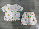 Preorder Samples GSSO3737 Mallard Ducks Bows Flower Scallop Edge Girls Shorts Set