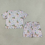 GSSO3737 Mallard Ducks Bows Flower Scallop Edge Girls Shorts Set
