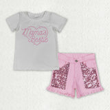 GSSO3756 MAMA'S Bestie Sequins Denim Shorts 2 Pcs Girl's Set