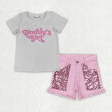 GSSO3757 Daddy's Girl Sequins Denim Shorts 2 Pcs Girl's Set