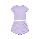 Preorder Samples GSSO3759 Solid Purple Color Yoga Girls Shorts Set