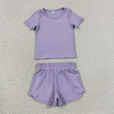 GSSO3759 Solid Purple Color Yoga Girls Shorts Set
