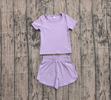 Preorder Samples GSSO3759 Solid Purple Color Yoga Girls Shorts Set