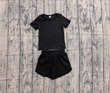 Preorder Samples GSSO3760 Solid Black Color Yoga Girls Shorts Set