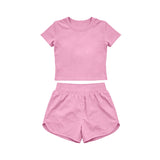 Preorder Samples GSSO3761 Solid Pink Color Yoga Girls Shorts Set