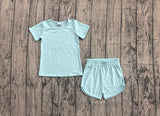 Preorder Samples GSSO3762 Solid Sky Blue Color Yoga Girls Shorts Set