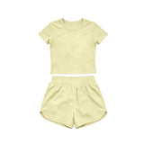 Preorder Samples GSSO3763 Solid Yellow Color Yoga Girls Shorts Set