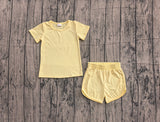 Preorder Samples GSSO3763 Solid Yellow Color Yoga Girls Shorts Set