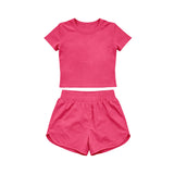 Preorder Samples GSSO3764 Solid Hot Pink Color Yoga Girls Shorts Set