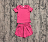 Preorder Samples GSSO3764 Solid Hot Pink Color Yoga Girls Shorts Set