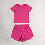 GSSO3764 Solid Hot Pink Color Yoga Girls Shorts Set