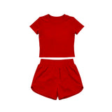 Preorder Samples GSSO3765 Solid Red Color Yoga Girls Shorts Set