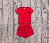 Preorder Samples GSSO3765 Solid Red Color Yoga Girls Shorts Set