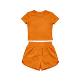 Preorder Samples GSSO3766 Solid Orange Color Yoga Girls Shorts Set