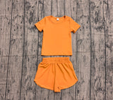 Preorder Samples GSSO3766 Solid Orange Color Yoga Girls Shorts Set