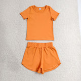 GSSO3766 Solid Orange Color Yoga Girls Shorts Set