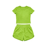 Preorder Samples GSSO3767 Solid Green Color Yoga Girls Shorts Set