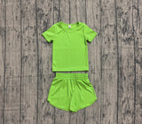 Preorder Samples GSSO3767 Solid Green Color Yoga Girls Shorts Set