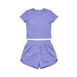 Preorder Samples GSSO3769 Solid Lavender Color Yoga Girls Shorts Set
