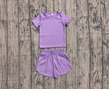 Preorder Samples GSSO3769 Solid Lavender Color Yoga Girls Shorts Set
