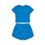 Preorder Samples GSSO3770 Solid Blue Color Yoga Girls Shorts Set