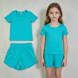 GSSO3771 Solid Mint Color Yoga Girls Shorts Set