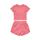 Preorder Samples GSSO3772 Solid Watermelon Red Color Yoga Girls Shorts Set