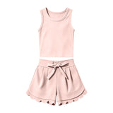 Preorder MOQ 5 Pcs Each Style Solid Color Scallop Edge Cotton Girls Shorts Outfits