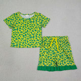 GSSO3812 Leopard Green Color Girls Shorts Set