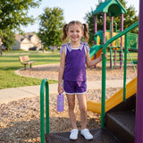 RTS GSSO3814 Solid Color Purple Plaid Bows Girls Shorts Set