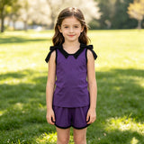 GSSO3815 Solid Color Purple Black Bows Girls Shorts Set