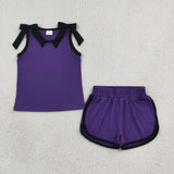 GSSO3815 Solid Color Purple Black Bows Girls Shorts Set
