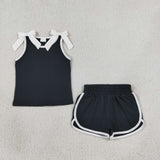GSSO3817 Solid Color Black Bows Girls Shorts Set