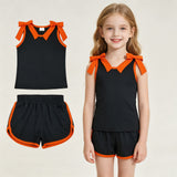 GSSO3822 Solid Color Black Orange Bows Girls Shorts Set