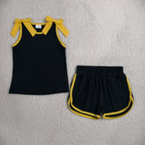 GSSO3823 Solid Color Black Yellow Bows Girls Shorts Set