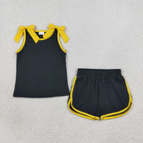GSSO3823 Solid Color Black Yellow Bows Girls Shorts Set